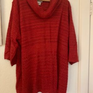 Red knit cowl neck 3/4 sleeve sweater